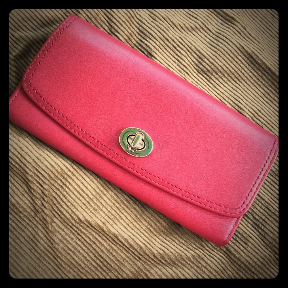 Coach Leather Wallet Clutch Dark Red